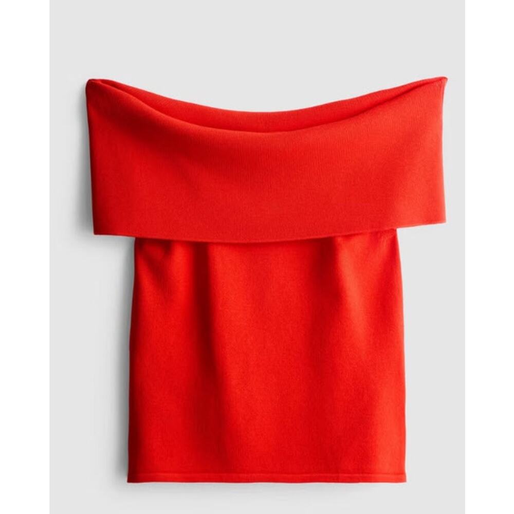 Red Knit Off-the-Shoulder Sweater SZ L